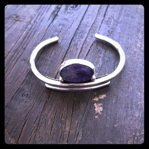 Sterling silver cuff bracelet with charoite stone